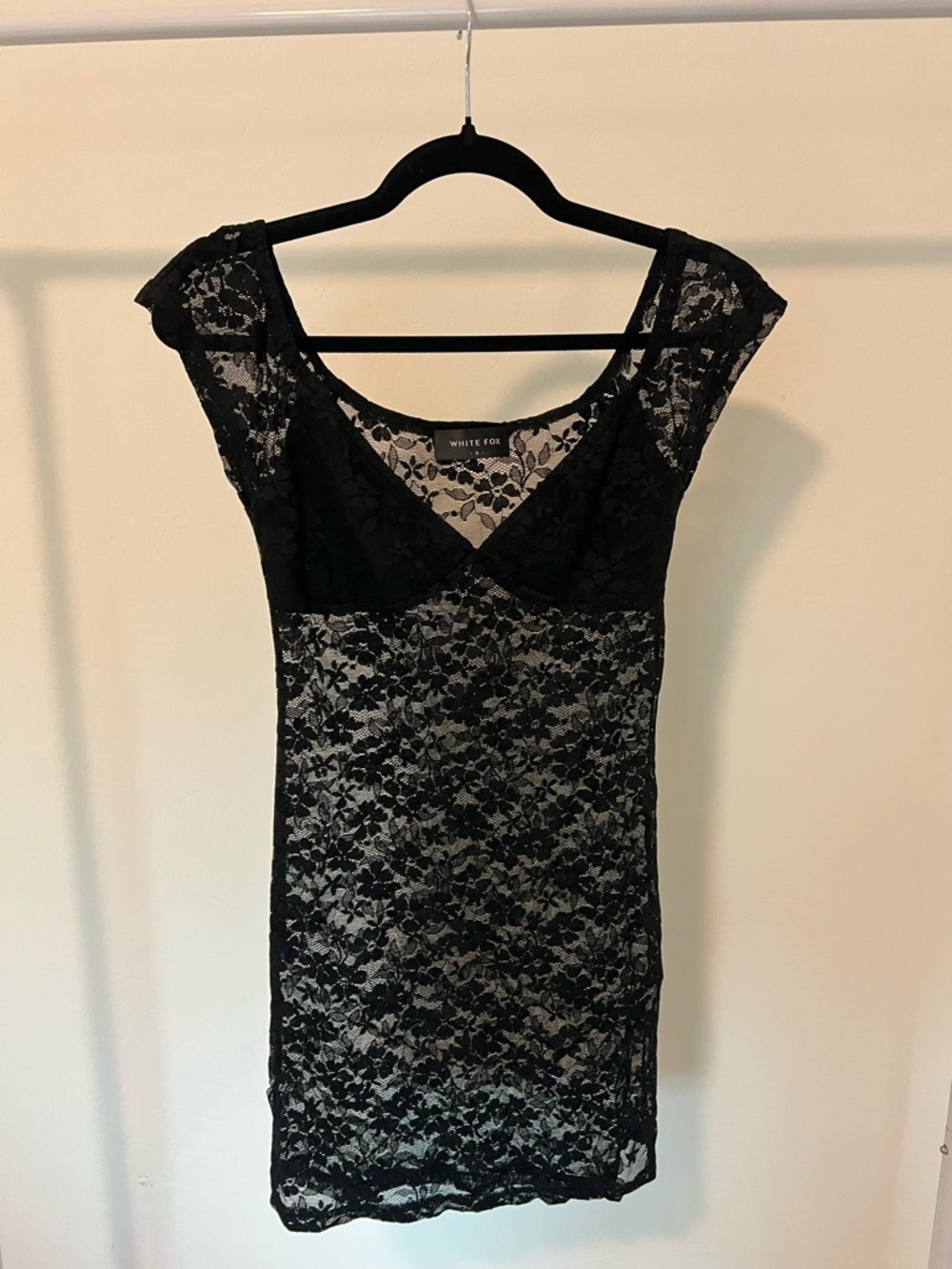 White fox black lace dress